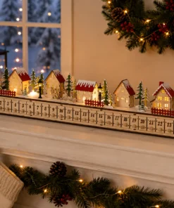 Home Reflections Christmas Village Advent Calendar – DIY Wooden Countdown Decoration with LED Lights, Music & 24 Gift Drawers